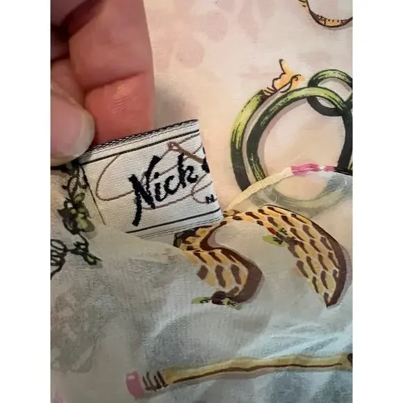 Vintage Nick & Nora silk scarf alphabet letters semi sheer neck wrap head cover - Picture 5 of 6